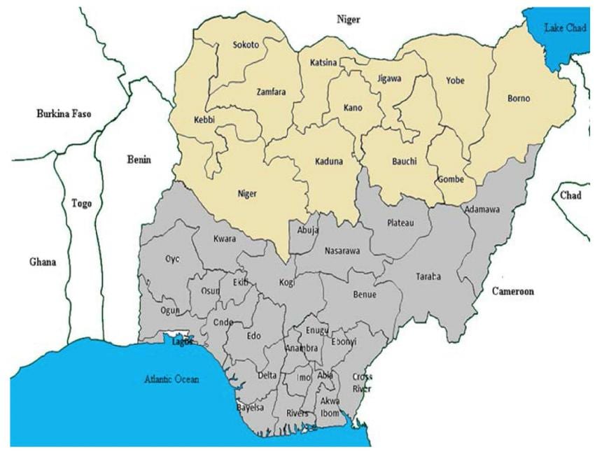 kaart van noord-nigeriese state