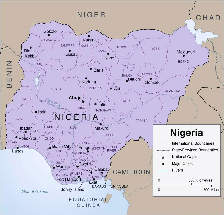 Kaart van gedetailleerde nigerië