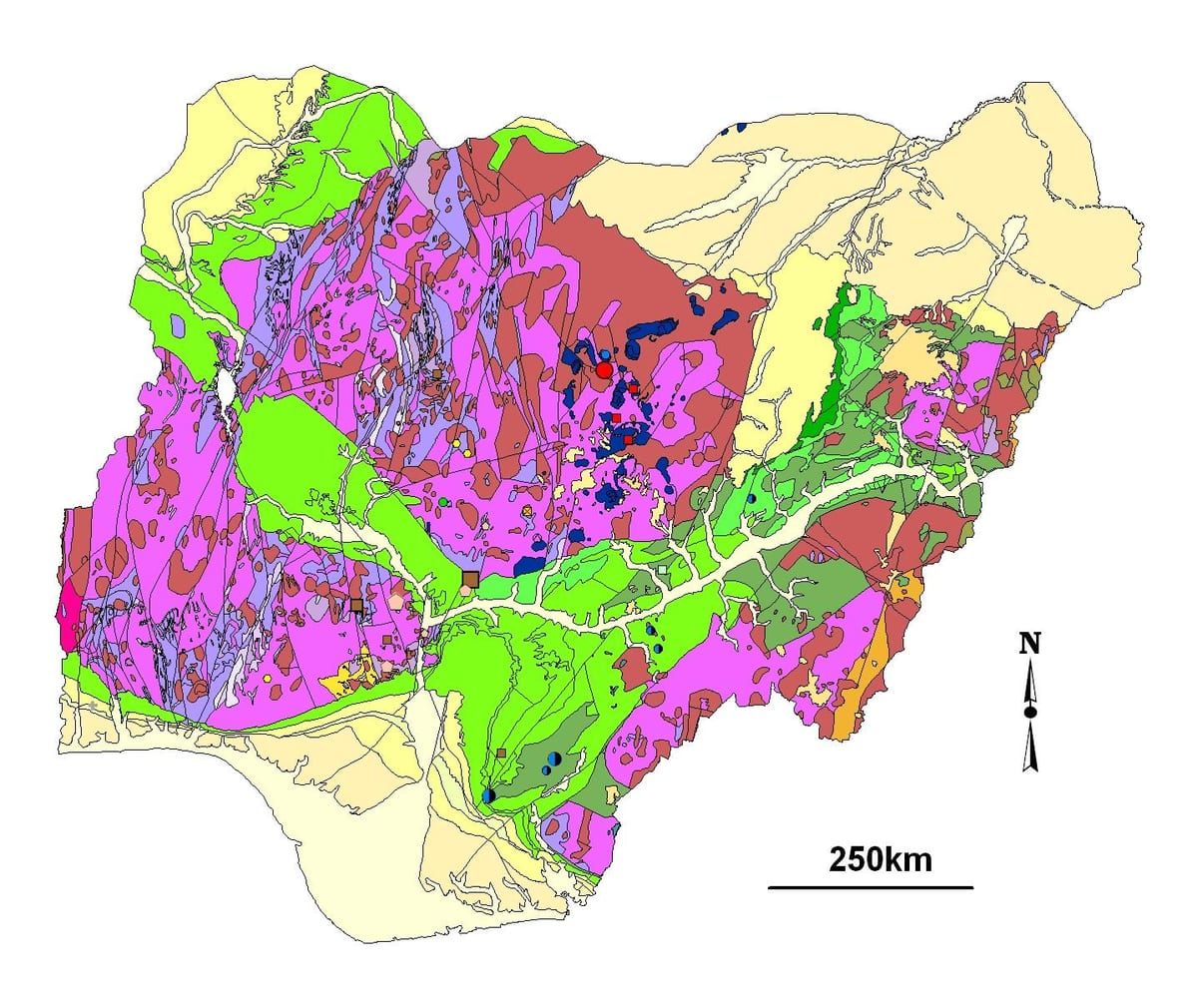 Kaart van geologiese nigerië