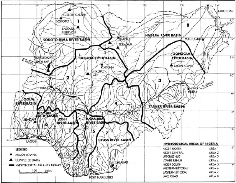 Kaart van hidrologiese nigerië