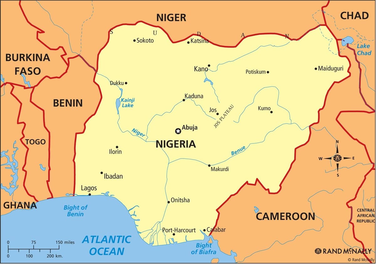 kaart van nigerië wat die rivier niger en benue