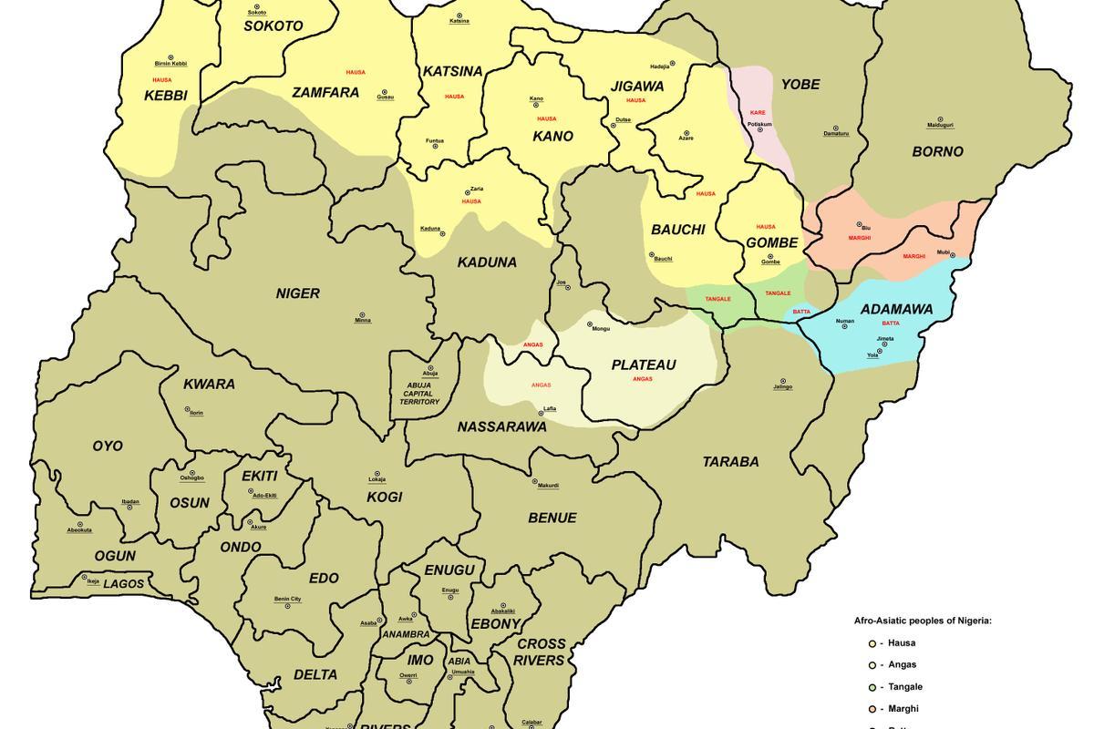 kaart van nigerië met 36 state