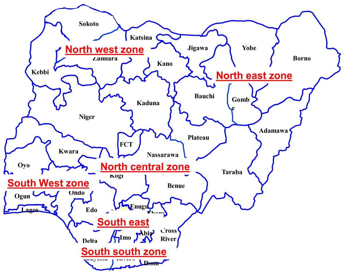 kaart van nigerië wat ses geopolitieke sones