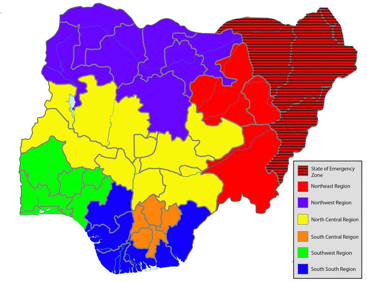 kaart van nigerië wat al die state