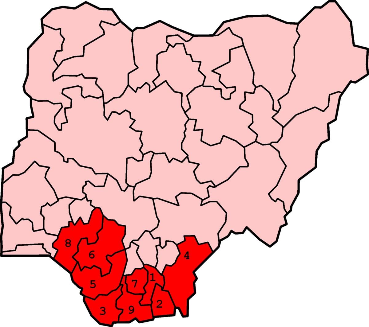 Kaart van suid-suid-nigerië