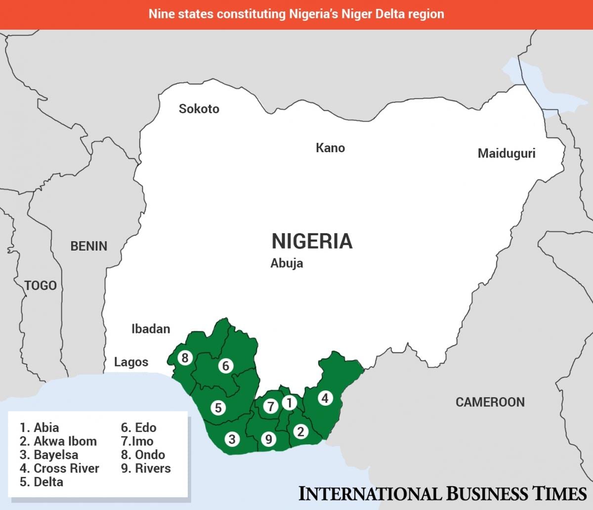 Kaart van die niger-delta kaart in nigerië