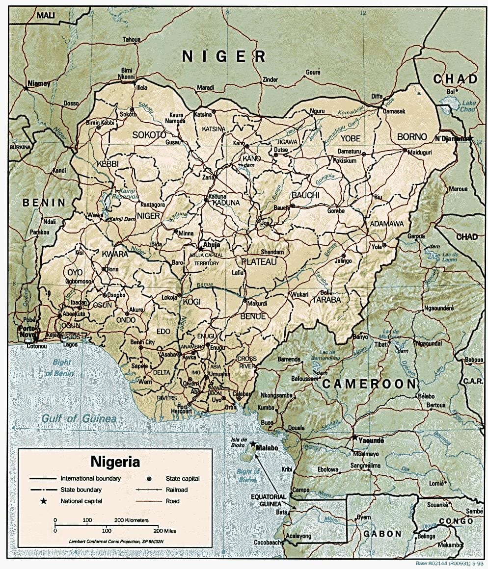 geografiese kaart van nigerië