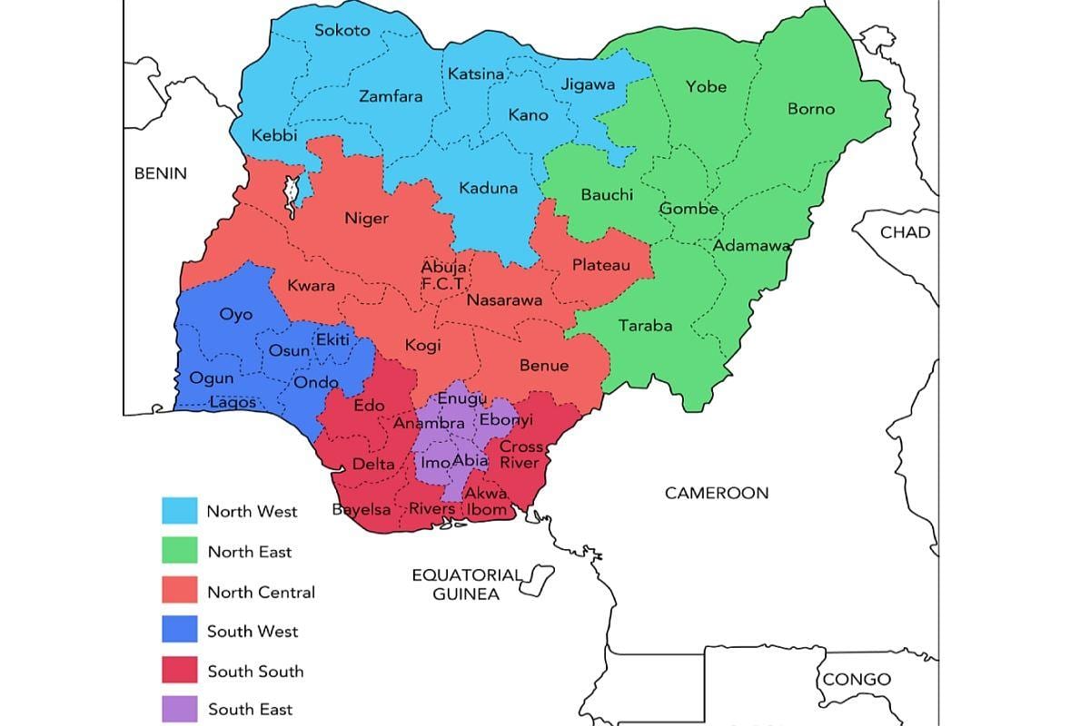 kaart van nigerië wat geopolitieke sones