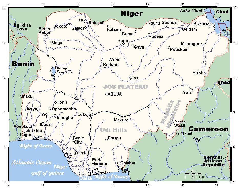 riviere in nigerië kaart