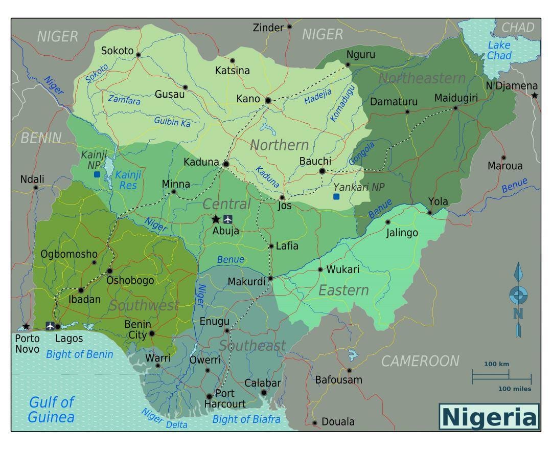 nigerië plaaslike kaart