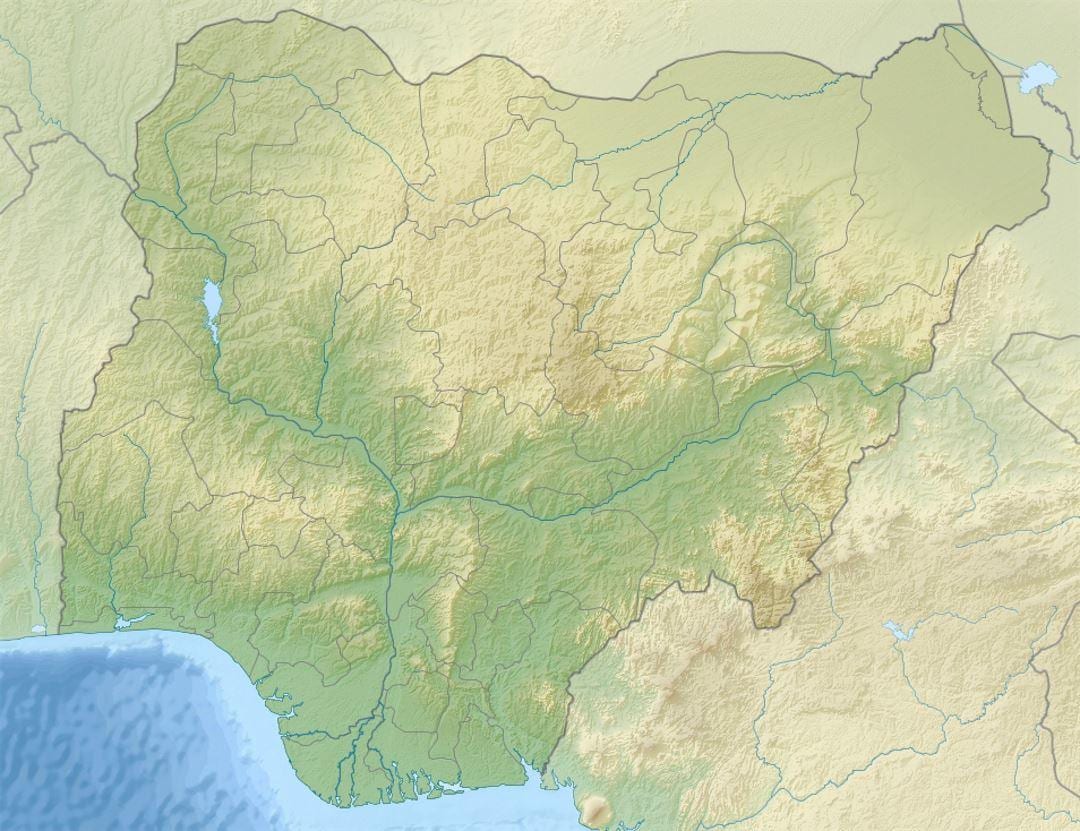 kaart van nigerië wat reliëf en dreinering
