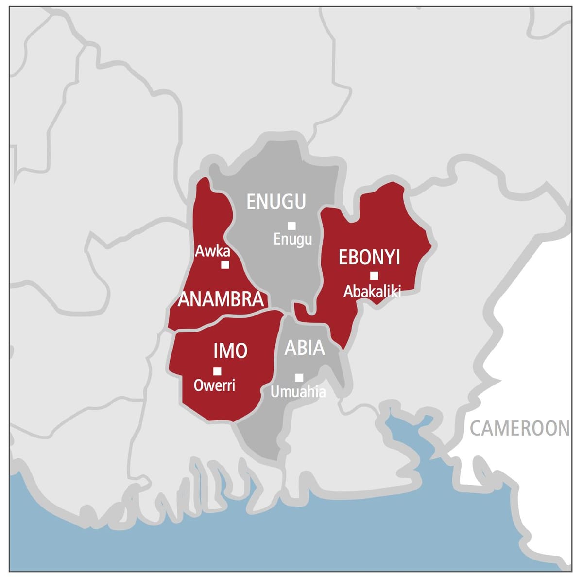 Kaart van suid-oos van nigerië
