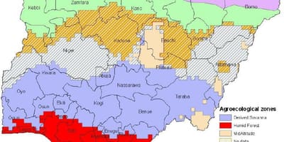 Kaart van nigerië wat die ekologiese sones