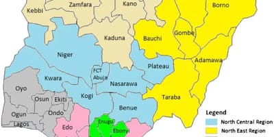 Kaart van nigerië wat die geopolitieke sones