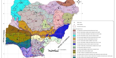 Kaart van nigerië wat die verskillende plantegroei sones