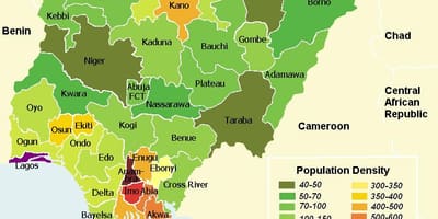 Nigerië bevolkingsdigtheid kaart