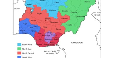 Kaart van nigerië wat geopolitieke sones
