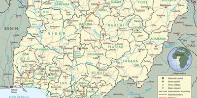 Kaart van nigerië wat state en hoofletters