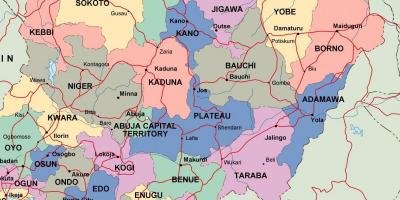 Kaart van nigerië met state en stede